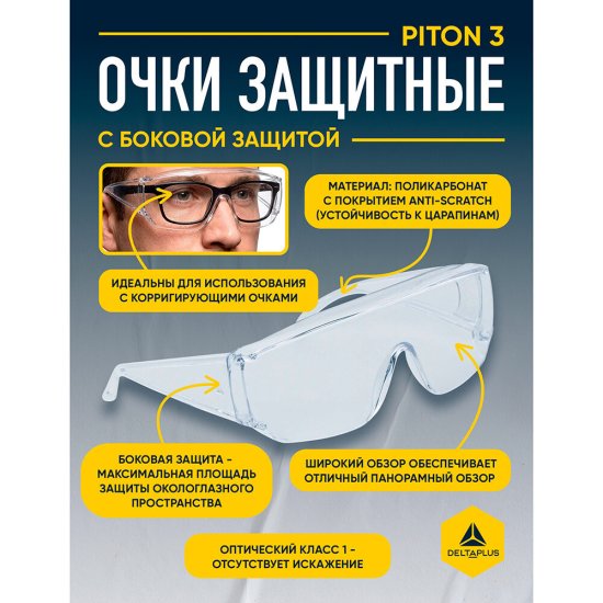 Очки защитные Delta Plus Piton 2 открытые с прозрачными линзами панорамные (Pito2IN/Pito3IN)