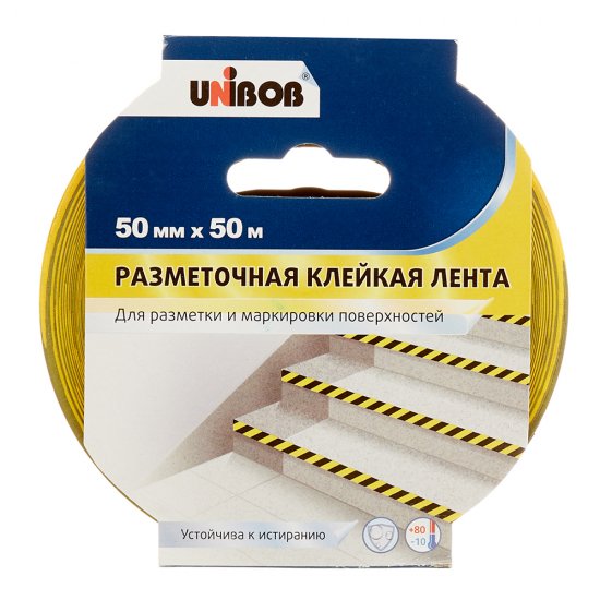 Лента сигнальная Unibob желто-черные полоски 50 мм 50 м