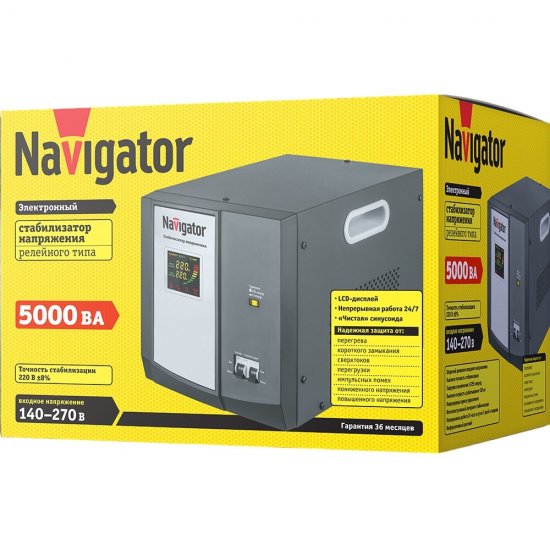 Стабилизатор напряжения Navigator NVR-RF1 однофазный 220 В 5 кВт переносной
