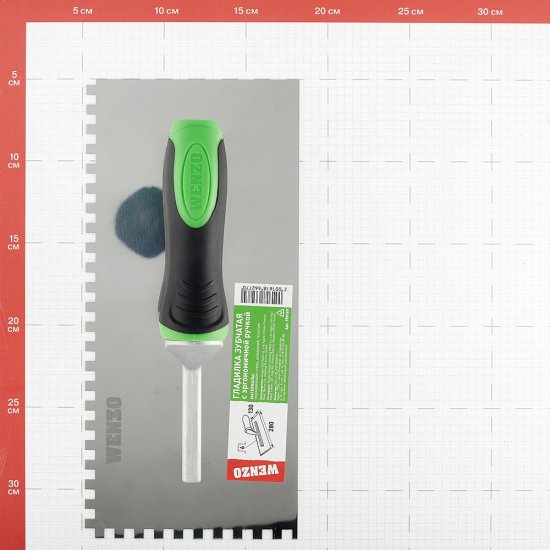 Гладилка зубчатая Wenzo 280х130 мм зуб 6х6 мм с эргономичной ручкой