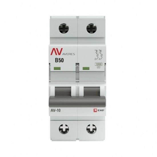 Автоматический выключатель модульный EKF Averes AV-10 2P 50А тип B 10 кА 230 В (mcb10-2-50B-av)