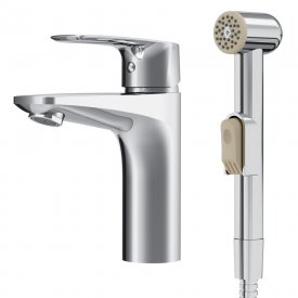 Смеситель для раковины с гигиеническим душем AM.PM Gem хром однорычажный (F90A03000)