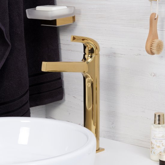 Смеситель для раковины высокий WasserKraft Sauer золото однорычажный (7103H)