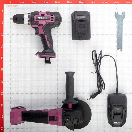 Набор аккумуляторного инструмента КМ АТОМ шуруповерт (CD-181) и УШМ (CAG-181/125BL) с АКБ и ЗУ