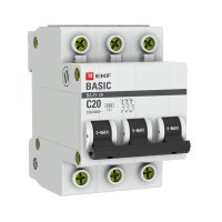Автоматический выключатель модульный EKF Basic ВА 47-29 3P 20А тип C 4,5 кА 400 В (mcb4729-3-20C)