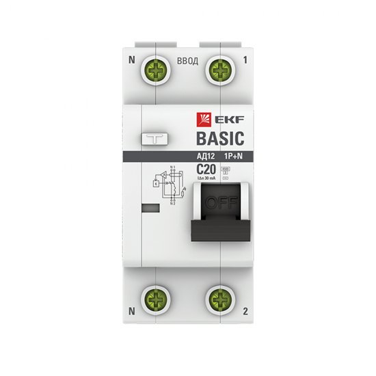 Автомат дифференциальный EKF Basic АД-12 20А 1P+N тип AC 30 мА 4,5 кА (DA12-20-30-bas)