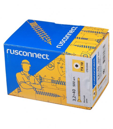 Саморезы для массивной доски 40x3,2 мм желтые (500 шт.)