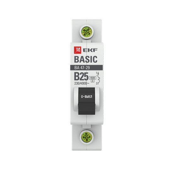 Автоматический выключатель модульный EKF Basic ВА 47-29 1P 25А тип В 4,5 кА 230 В (mcb4729-1-25-B)