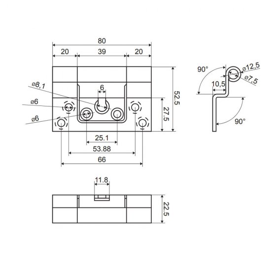 Петля ПНН-80 бабочка универсальная неразъемная 80х55 мм хром