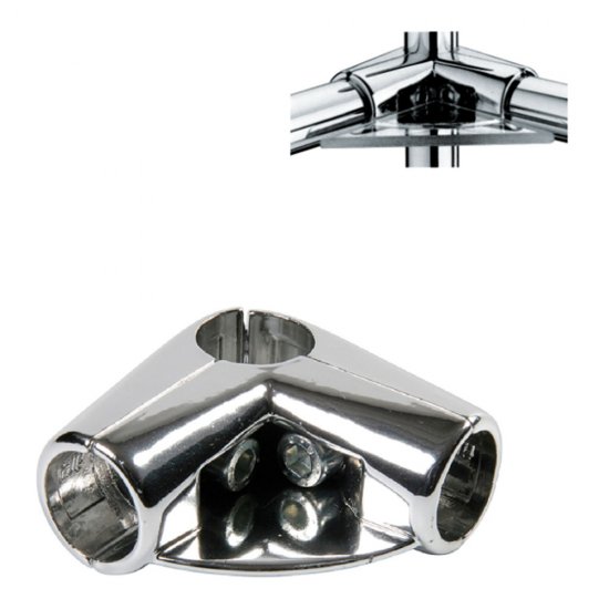 Соединитель угловой для трех труб к системе Joker d25 мм с площадкой хром