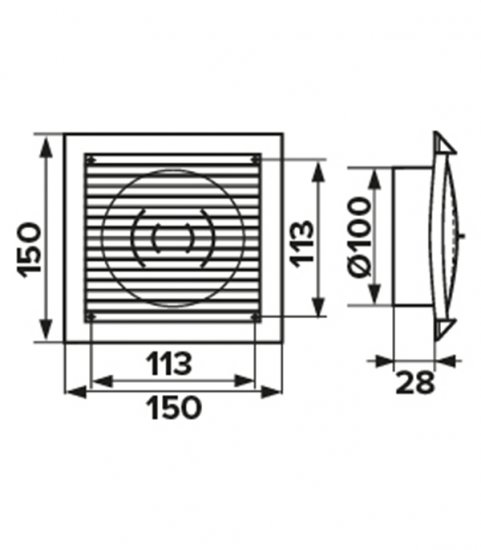 Решетка вентиляционная пластиковая торцевая Era РСФ 150х150 мм с фланцем d100 мм белая