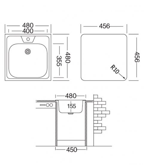 Мойка для кухни Ukinox Классика 48х48х14,5 см врезная сталь (CLM480.480---4K OC)