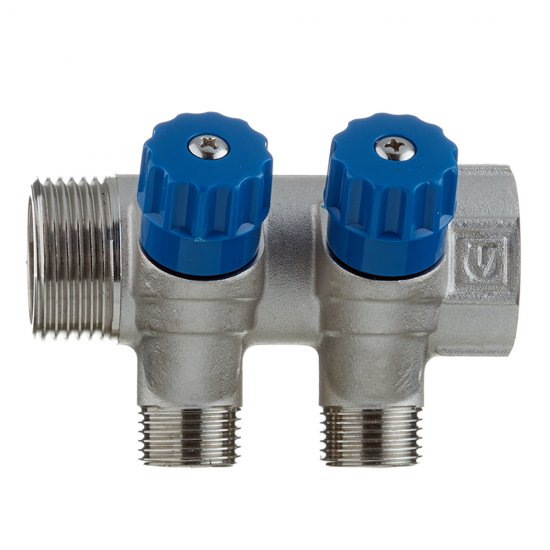 Коллектор Valtec 1 ВР(г) х 2 выхода 1/2 НР(ш) х 1 НР(ш) регулируемый (VTc.560.N.0602)
