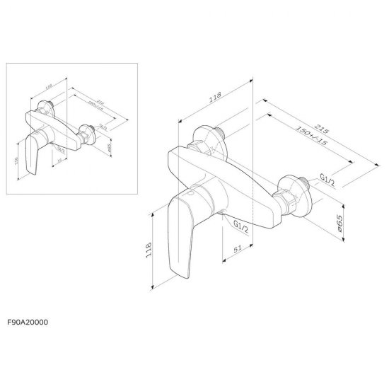 Смеситель для душа без излива AM.PM Gem хром без лейки однорычажный (F90A20000)