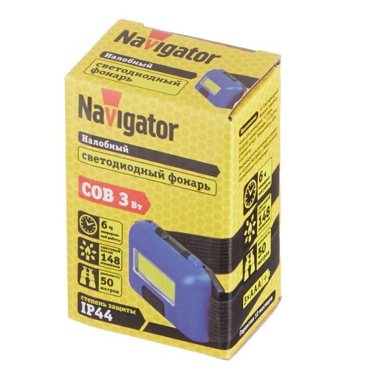 Фонарь налобный Navigator NPT светодиодный 1 LED 3 Вт на батарейках AAA ударопрочный пластик 3 режима (14660)