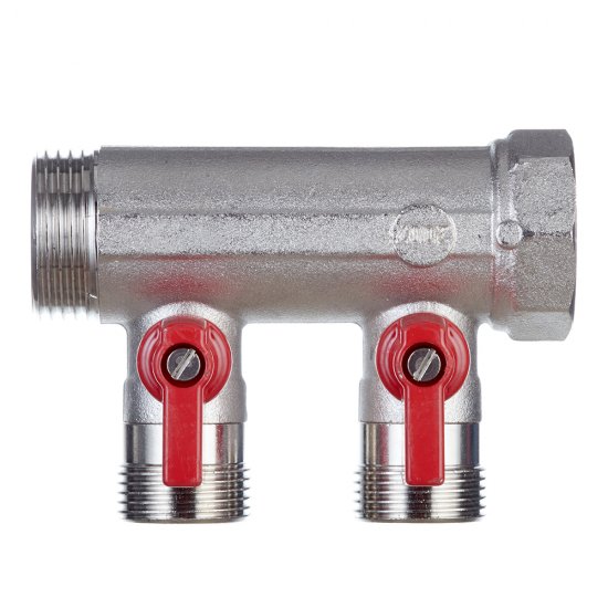 Коллектор Henco 1 ВР(г) х 2 выхода 3/4 НР(ш) ЕК х 1 НР(ш) с шаровыми кранами (VB060502-ROOD)