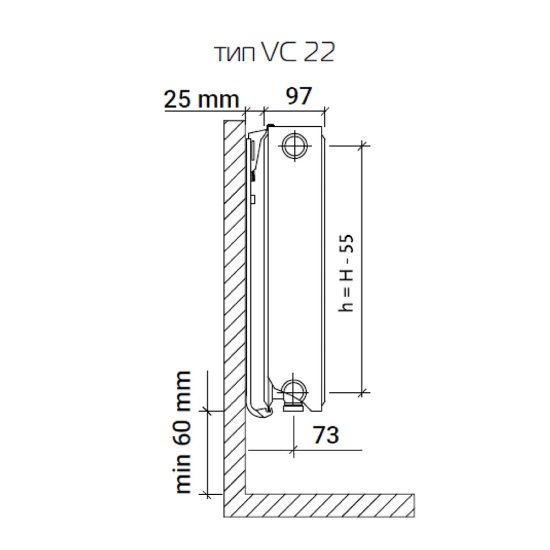 Радиатор стальной панельный тип 22 КМ Ventil Compact 500х700 мм1/2 нижнее универсальное подключение белый