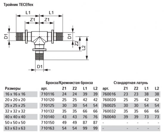 Тройник Tece 20 х 20 х 20 мм латунный (760020)