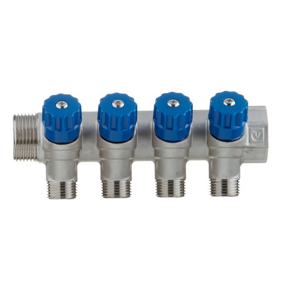 Коллектор Valtec 1 ВР(г) х 4 выхода 1/2 НР(ш) х 1 НР(ш) регулируемый (VTc.560.N.0604)