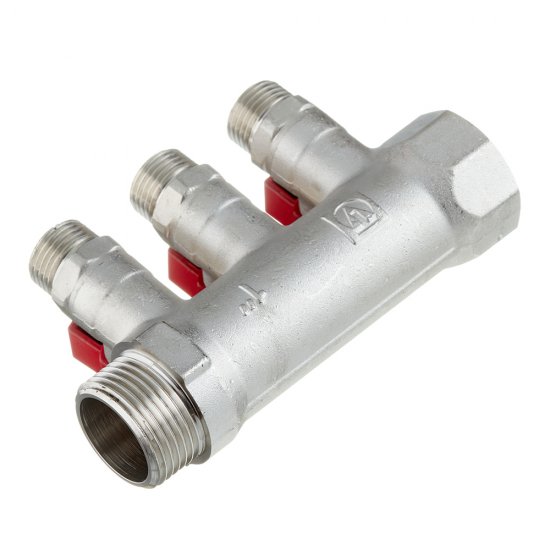 Коллектор Valtec 1 ВР(г) х 3 выхода 1/2 НР(ш) х 1 НР(ш) с шаровыми кранами (VTc.580.N.0603)
