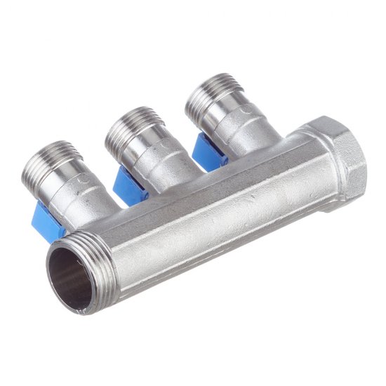 Коллектор Henco 1 ВР(г) х 3 выхода 3/4 НР(ш) ЕК х 1 НР(ш) с шаровыми кранами (VB060503-BLAUW)