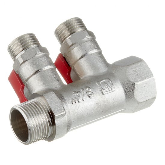 Коллектор Valtec 3/4 ВР(г) х 2 выхода 1/2 НР(ш) х 3/4 НР(ш) с шаровыми кранами (VTc.580.N.0502)