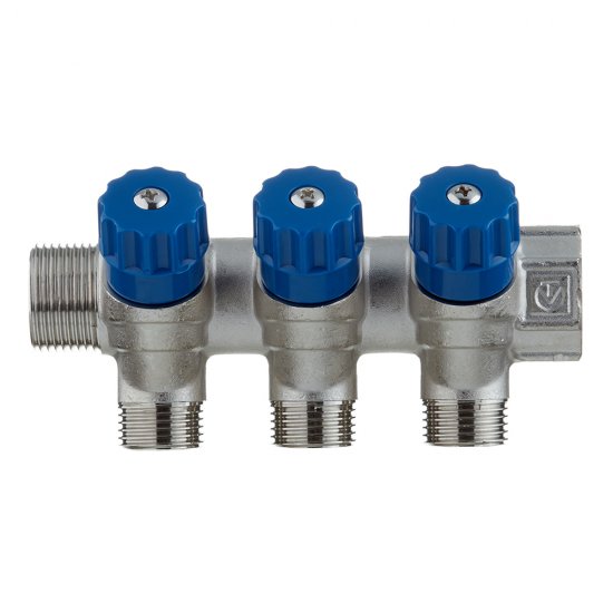 Коллектор Valtec 3/4 ВР(г) х 3 выхода 1/2 НР(ш) х 3/4 НР(ш) регулируемый (VTc.560.N.0503)