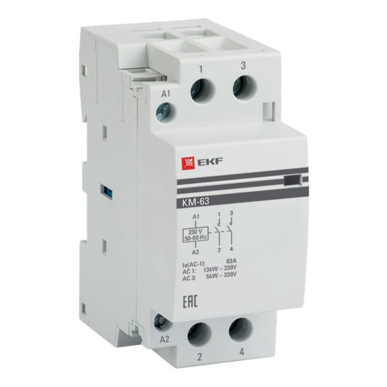 Контактор модульный EKF PROxima (km-2-63-20) 230-400 В 63 А тип AC 2Р