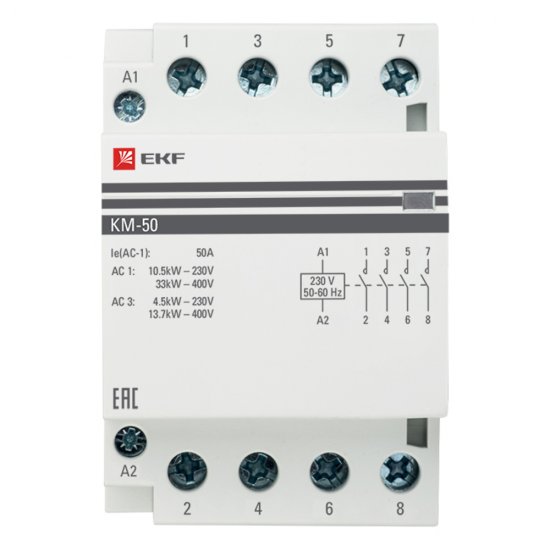 Контактор модульный EKF PROxima (km-3-50-40) 230-400 В 50 А тип AC 4Р