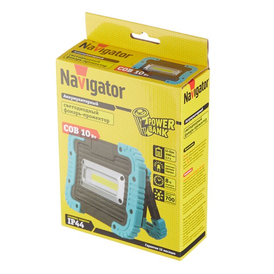 Фонарь прожектор Navigator NPT светодиодный 1 LED 10 Вт аккумуляторный Li-Ion 3000 мАч пластик 3 режима (14268)