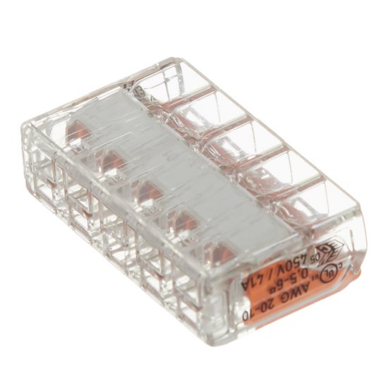 Клемма на 5 проводов Wago 0,5-6 кв.мм с рычажками без пасты (15 шт.) (221-615)