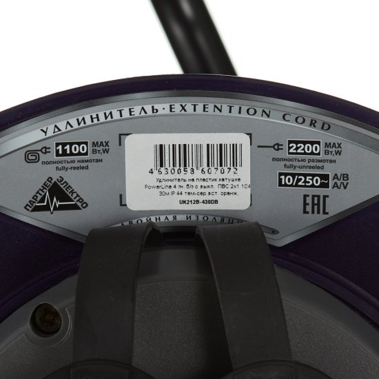 Удлинитель Партнер Электро без заземления 30 м на катушке 2,2 кВт 4 розетки ПВС 2х1 кв.мм IP44