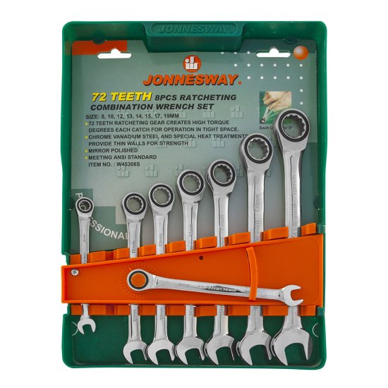 Набор гаечных ключей с трещоткой Jonnesway (W45308S) (8 шт.)