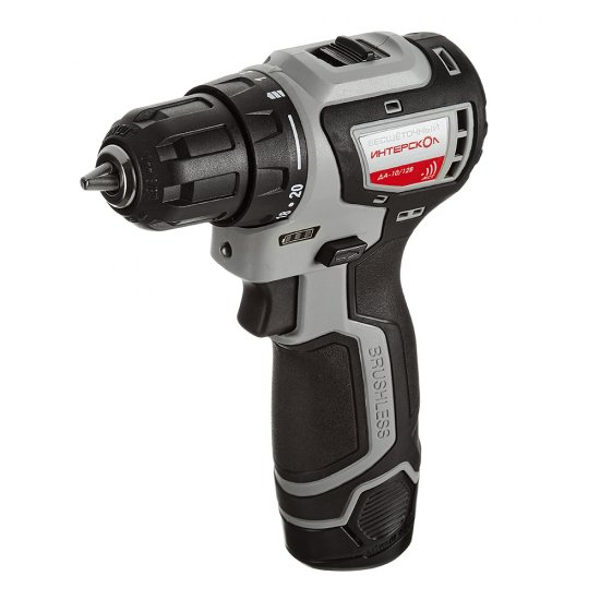 Дрель-шуруповерт аккумуляторная бесщеточная Интерскол ДА-10/12В 12 В 2 Ач Li-Ion 2 АКБ иЗУ (687.2.2.70)