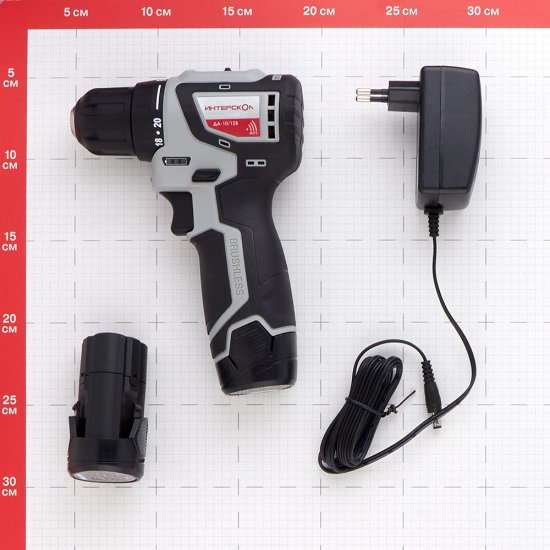 Дрель-шуруповерт аккумуляторная бесщеточная Интерскол ДА-10/12В 12 В 2 Ач Li-Ion 2 АКБ иЗУ (687.2.2.70)