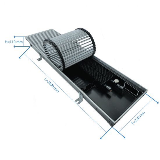 Конвектор внутрипольный Gekon Eco с 1 теплообменником 2000х230х110 мм боковое подключение