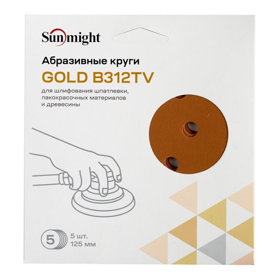 Диск шлифовальный Sunmight Gold d125 мм P500 на липучку бумажная основа (5 шт.)