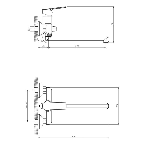 Смеситель для ванны Decoroom DR22 хром однорычажный с длинным изливом с лейкой (DR22043)