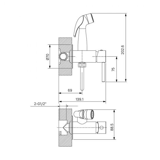 Смеситель с гигиеническим душем встраиваемый Milardo Tidy со скрытой частью в комплекте черный (001BLR0M08)