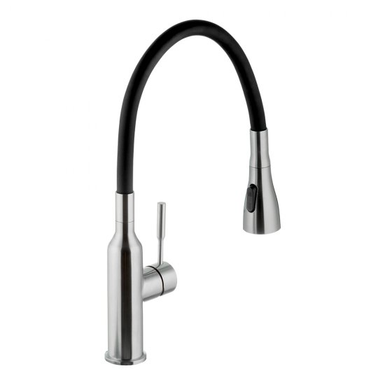 Смеситель для кухни Lemark Expert нержавеющая сталь/черный с гибким изливом однорычажный (LM5082S-Black)