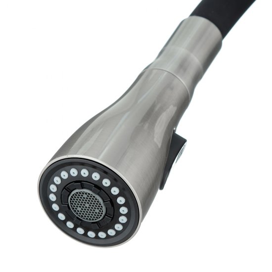 Смеситель для кухни Lemark Expert нержавеющая сталь/черный с гибким изливом однорычажный (LM5082S-Black)