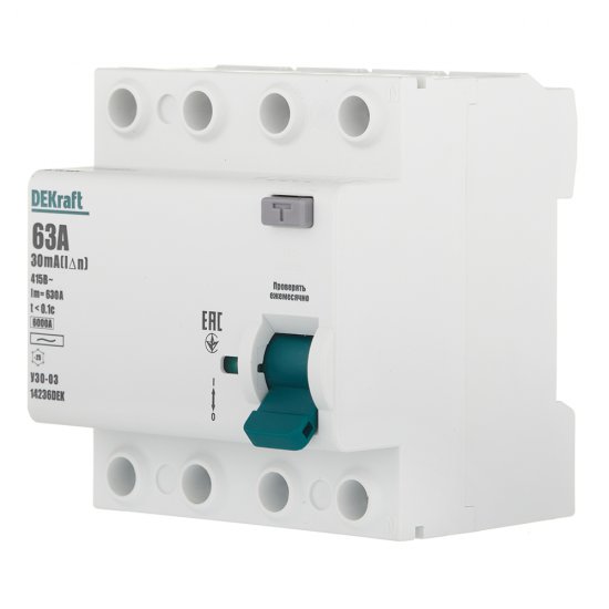 УЗО Dekraft УЗО-03 63А 3P+N тип AC 30 мА 6 кА компактное (14236DEK)