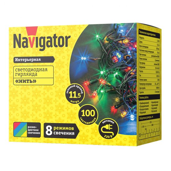 Гирлянда светодиодная Navigator Нить мультиколор 11,5 м (14 020)