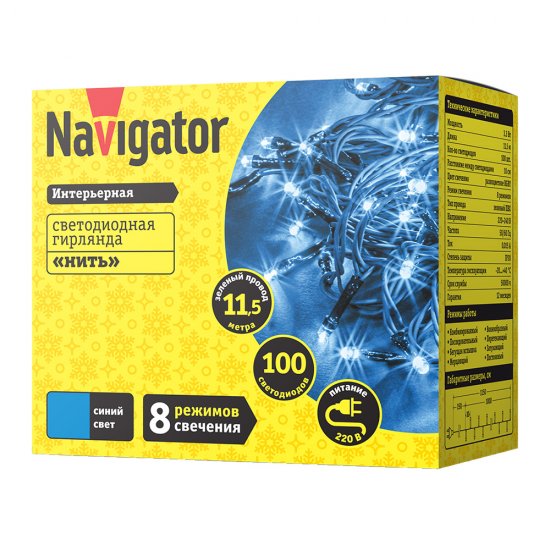 Гирлянда светодиодная Navigator Нить синяя 11,5 м (14 023)