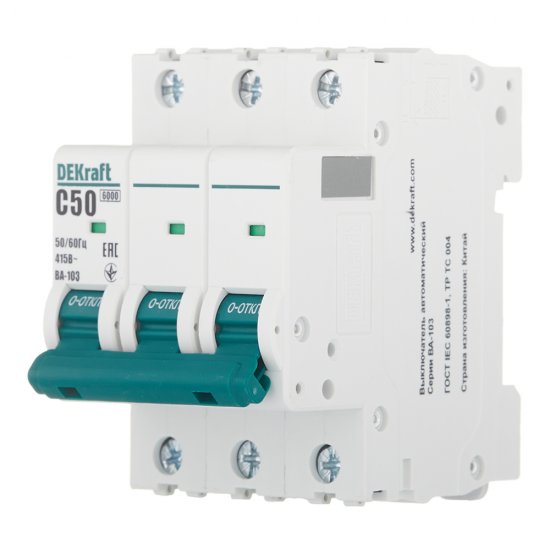 Автоматический выключатель модульный Dekraft BA-103 3P 50А тип C 6 кА 230/400 В (12310DEK)
