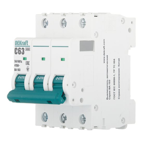 Автоматический выключатель модульный Dekraft BA-103 3P 63А тип C 6 кА 230/400 В (12311DEK)