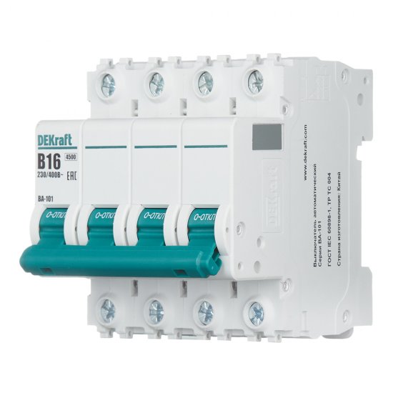 Автоматический выключатель модульный Dekraft BA-101 4Р 16А тип B 4,5 кА 230/400 В (11042DEK)