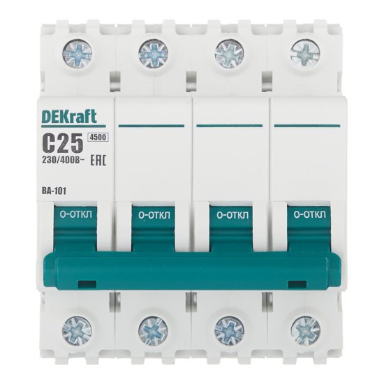 Автоматический выключатель модульный Dekraft BA-101 4Р 25А тип C 4,5 кА 230/400 В (11092DEK)