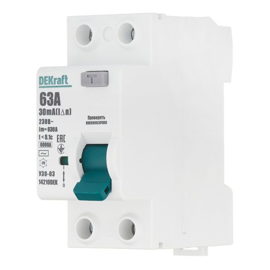 УЗО Dekraft УЗО-03 63А 1P+N тип AC 30 мА 6 кА компактное (14210DEK)