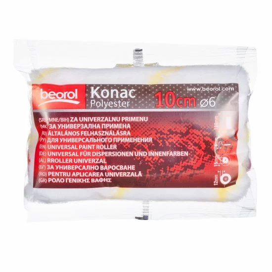 Валик полиэстер 100 мм d42 мм ворс 12 мм для водной основы без ручки Beorol Konac (2 шт.)